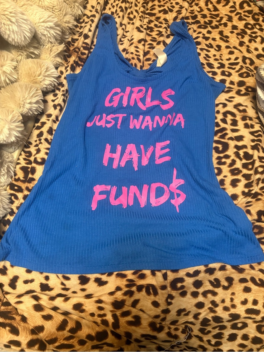 Self Esteem Blue Tank Top with Pink Slogan